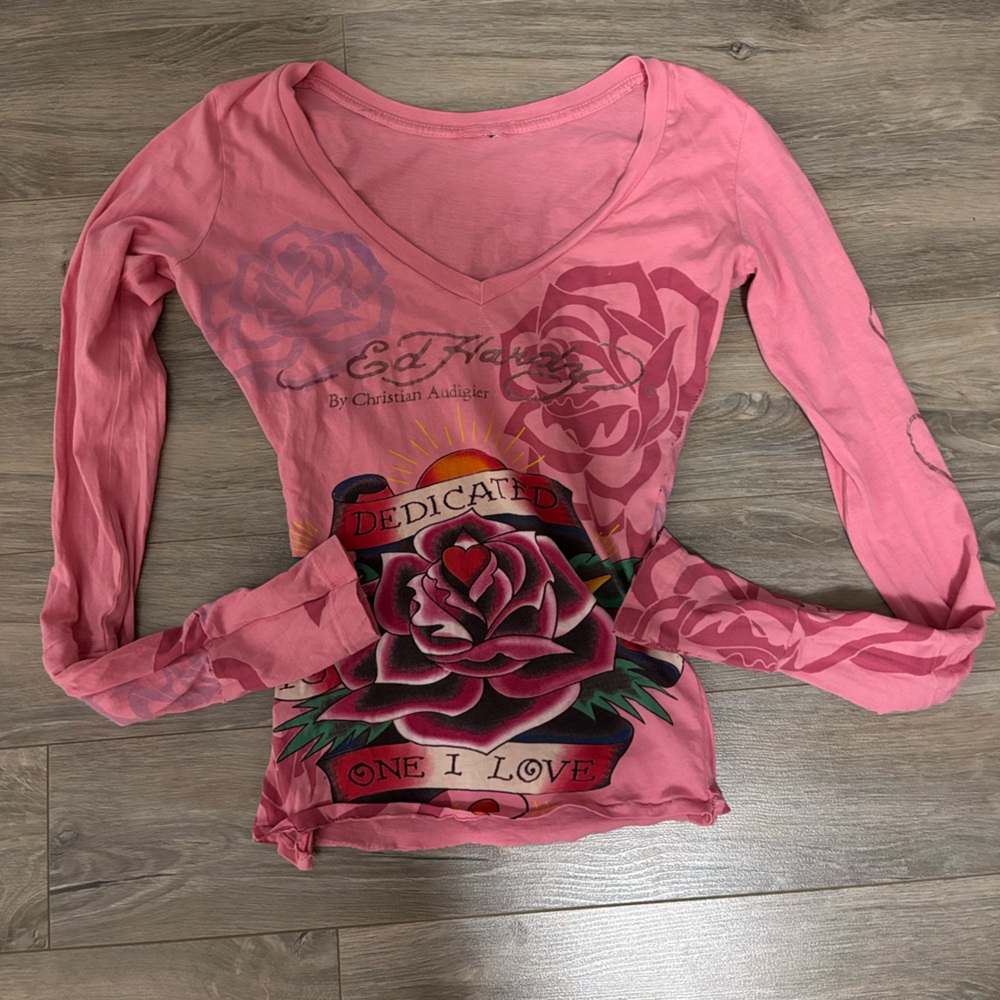 Christian Audigier/Ed Hardy Rose Graphic Long Sleeve Tee